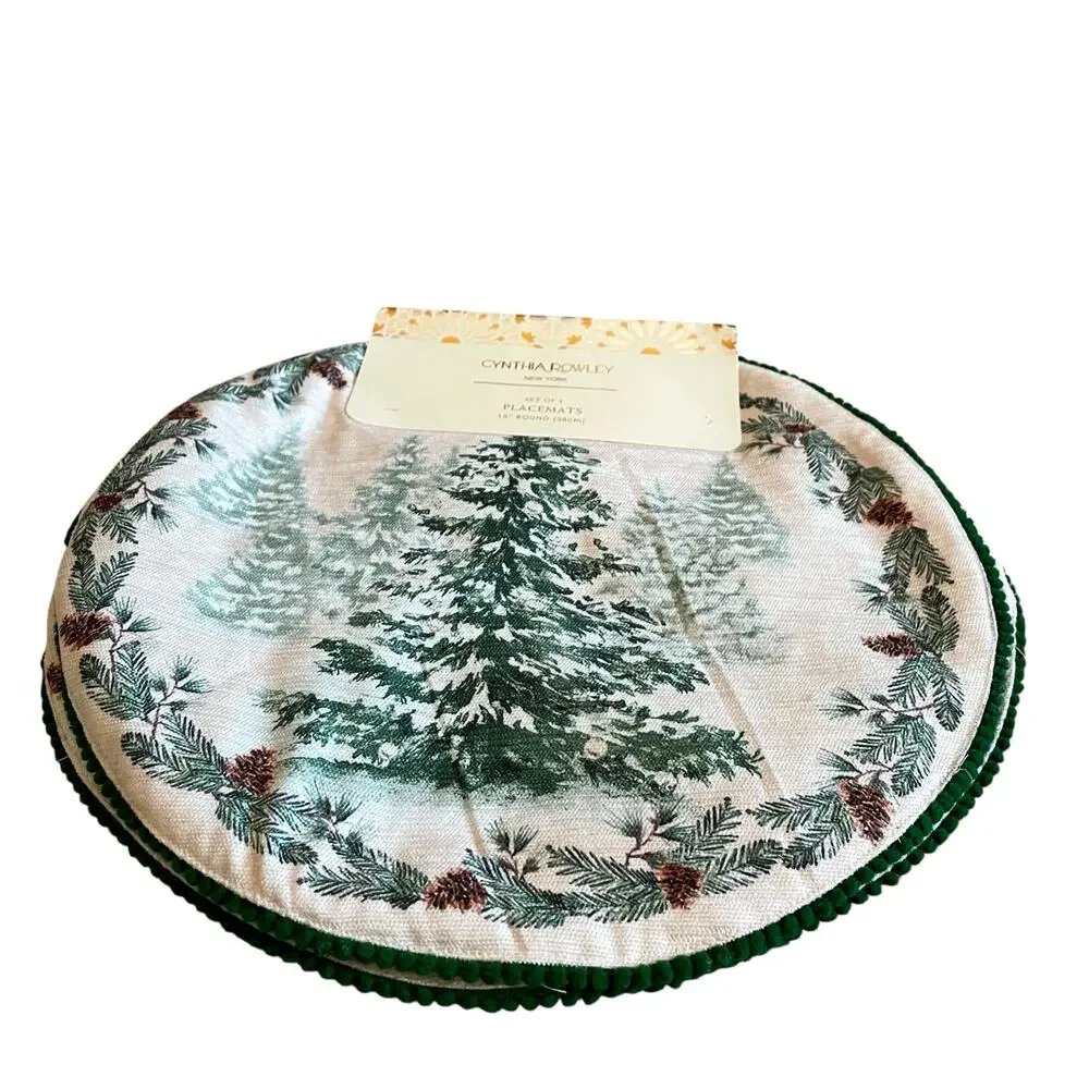 Cynthia Rowley Winter Pine Tree Christmas Placemats 15in Set of 4 Holiday New